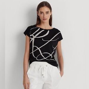 Ralph Lauren Black and Cream Patterned Top